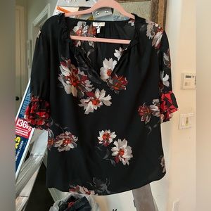 Joie Womens Blouae  black with flowers  size Large